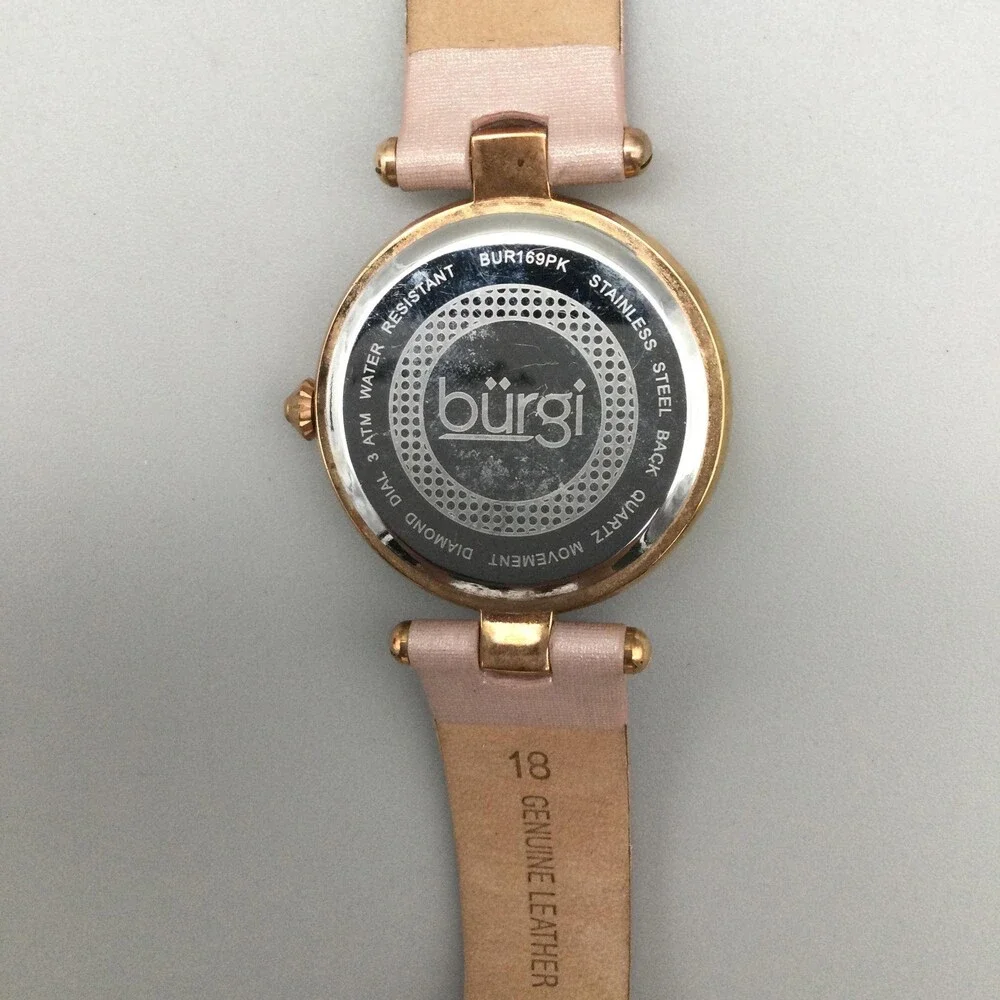 Burgi Womens Watch 35mm MOP Diamond Dial Rose Gold Tone Pink Leather New Battery
